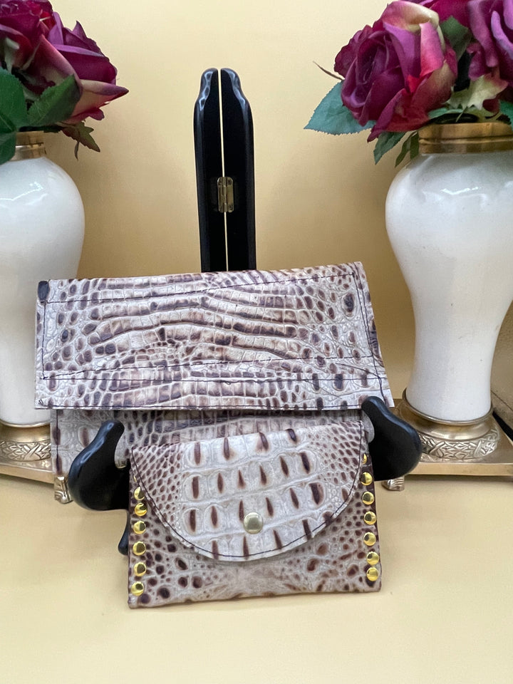 Beige/Tan with Brown Medium size Change Purse