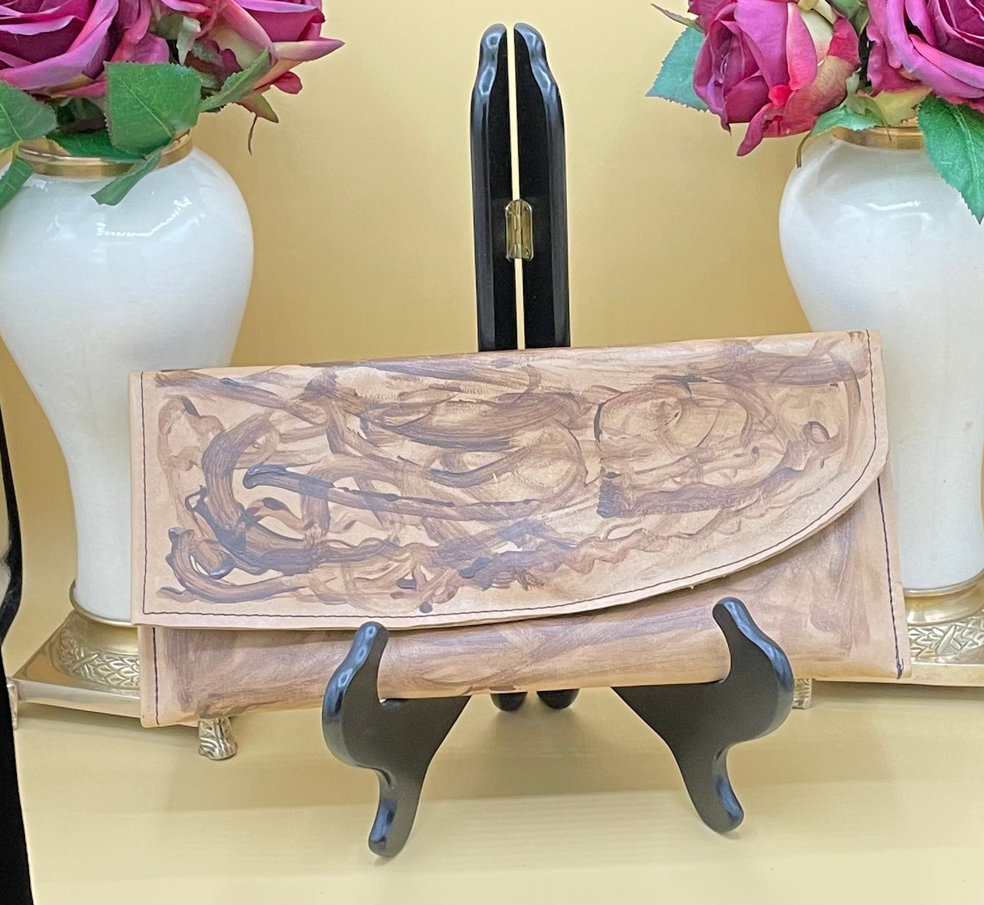 Tan Clutch with Hand Painted Overlay
