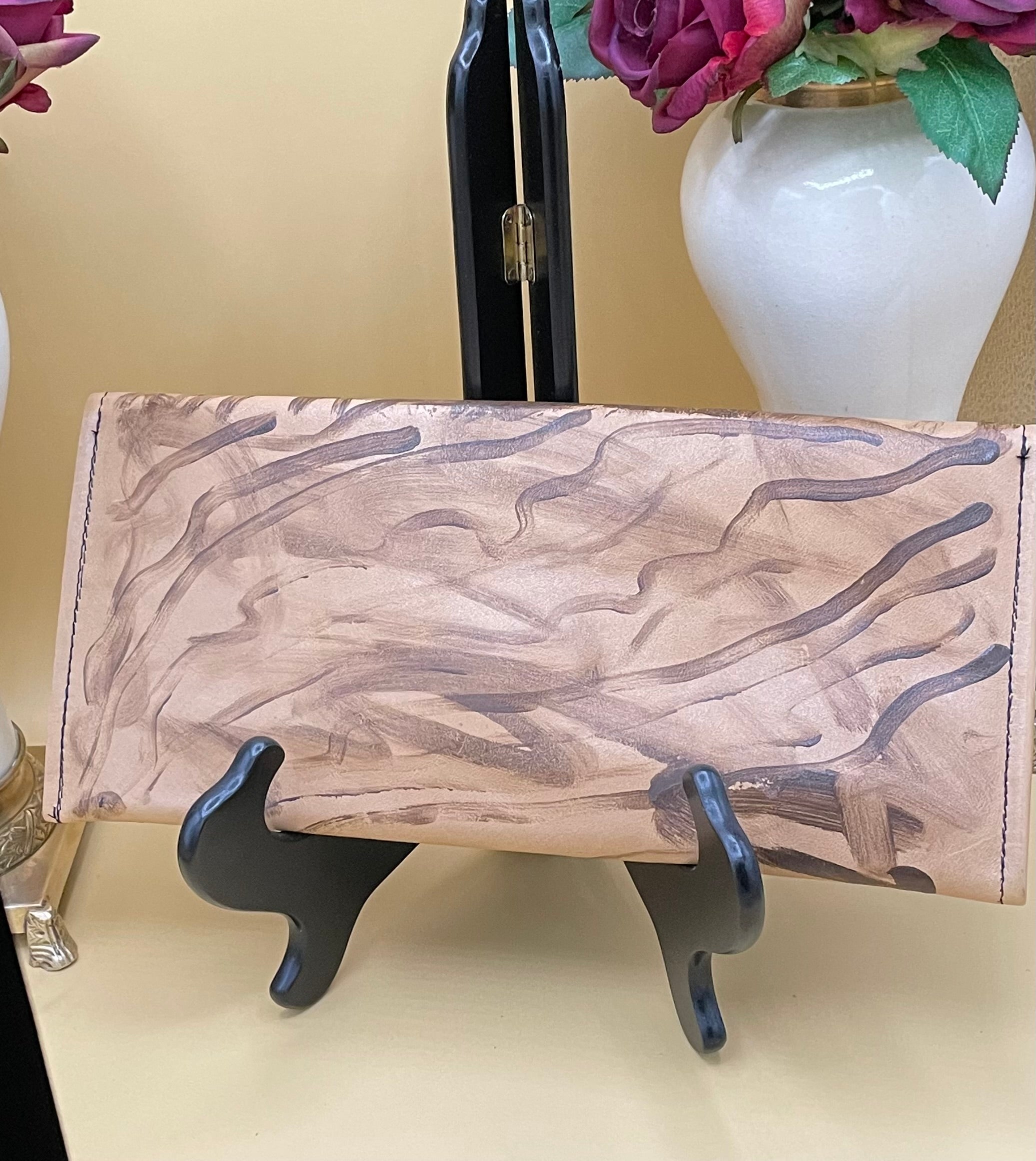 Tan Clutch with Hand Painted Overlay